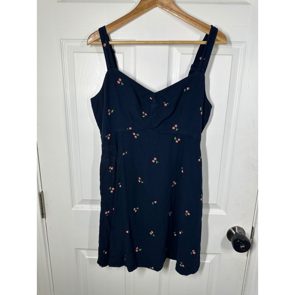 Old Navy Dress Womens L Tall Navy Blue Cherry Print Fit & Flare Cami Mini 7266